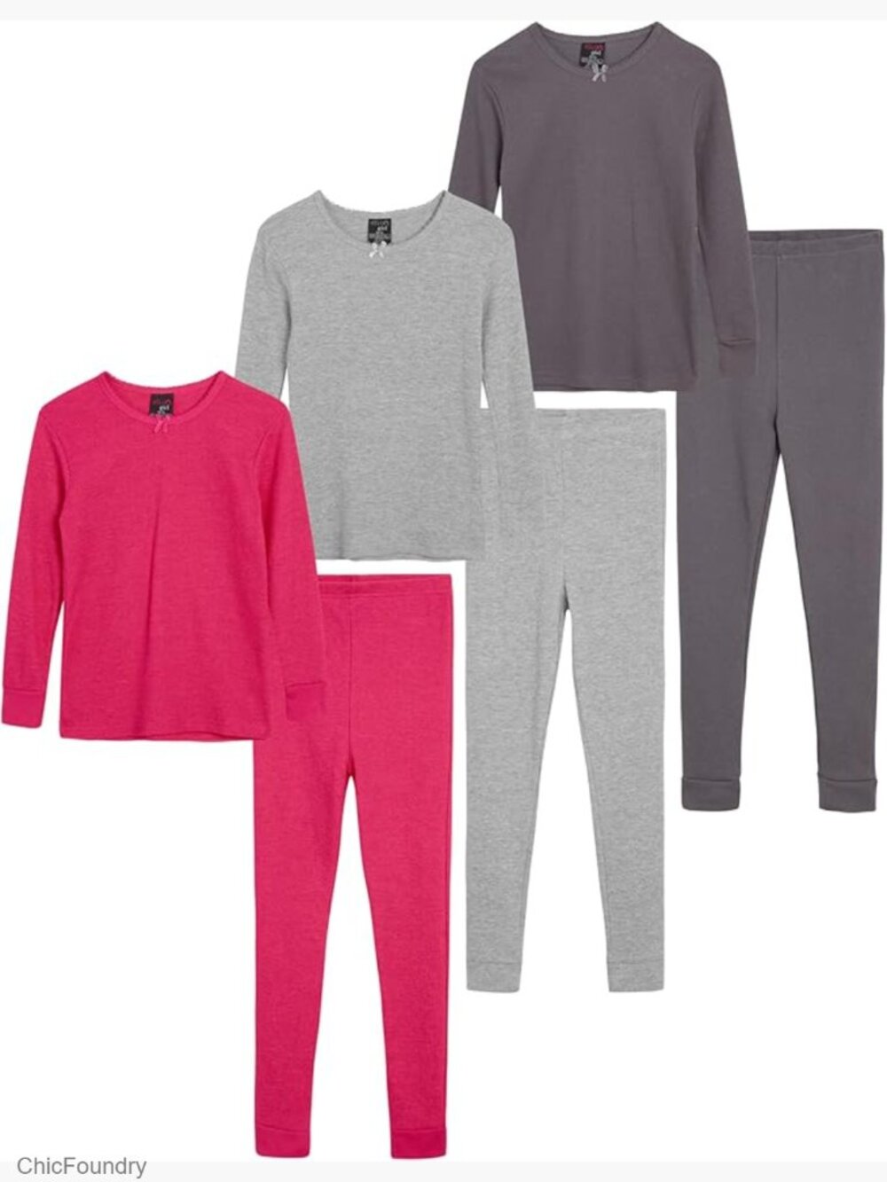 Girls Thermal Underwear 6 Piece Set Waffle Knit Shirt & Long Johns